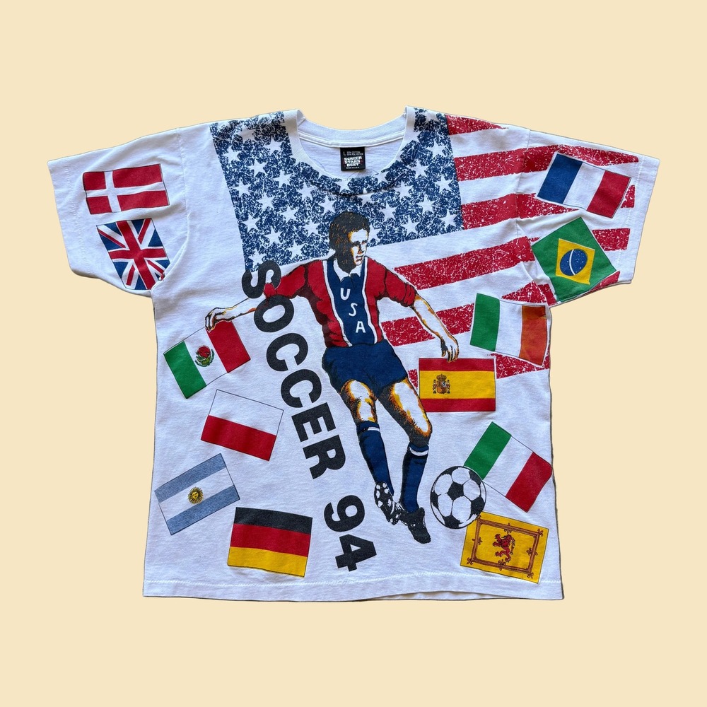 Vintage 1994 Soccer World Cup T-Shirt Screen Stars Best USA Flags AOP Large
